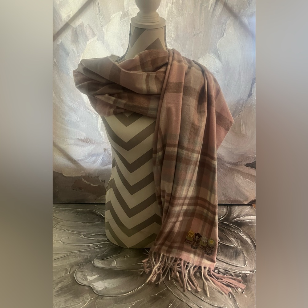 Attic Salt "Force Of Nature" Plaid Blanket Scarf Wrap Shawl Large 25X80in NWT